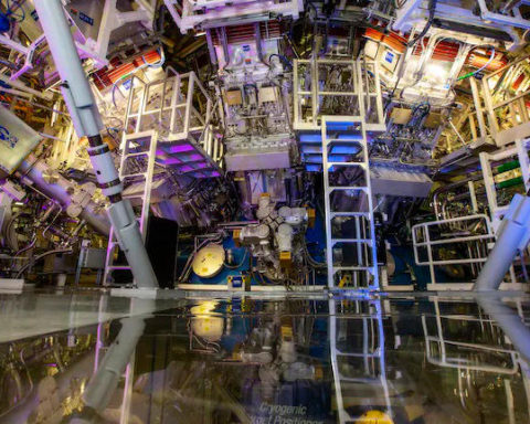 NIF’s target chamber, where a powerful laser is used to start nuclear fusion reactions. Photo by Jason Laurea/Lawrence Livermore National Laboratory (LLNL), CC BY-NC-SA