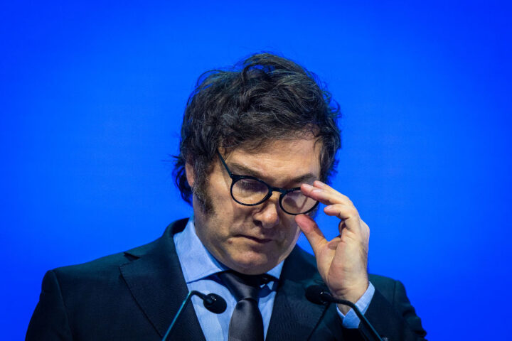 Javier Milei, President of Argentina, at the annual meeting of the World Economic Forum 2024 in Davos, Switzerland. Credit: World Economic Forum/Ciaran McCrickard