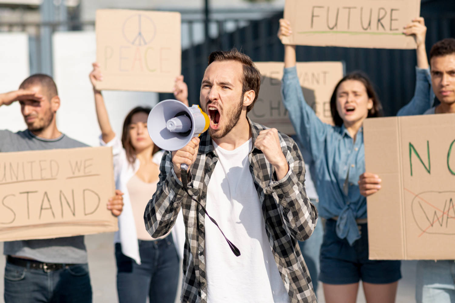 Group of people demonstrating for peace