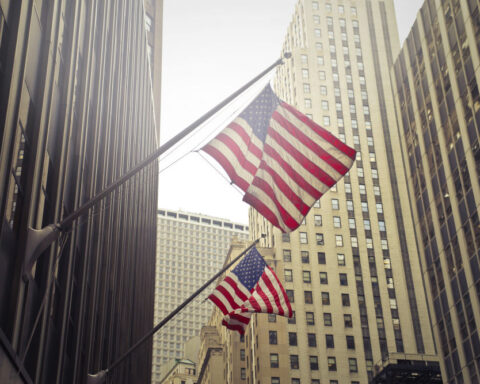 US flag at Wall Street