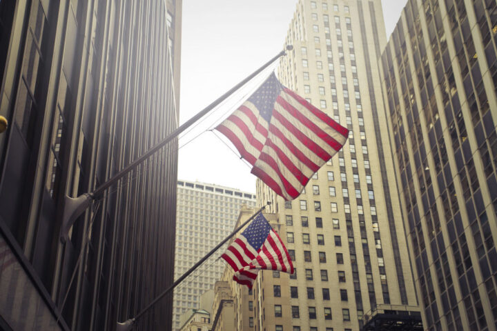 US flag at Wall Street