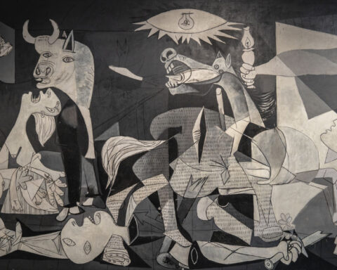 Reproduction of Guernica on a tiled wall, Guernica, Spain (PPL3-Altered)