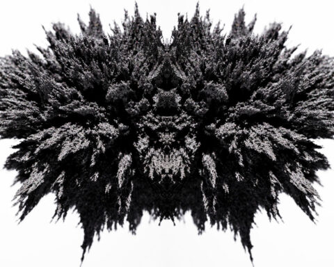 Symmetry magnetic metal shaving on white backdrop