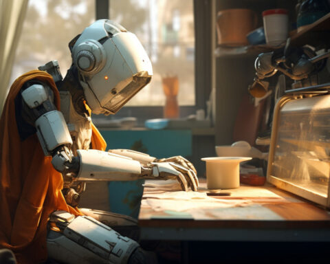 Anthropomorphic robot performing regular human job in the future