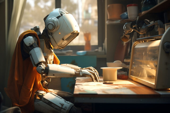 Anthropomorphic robot performing regular human job in the future