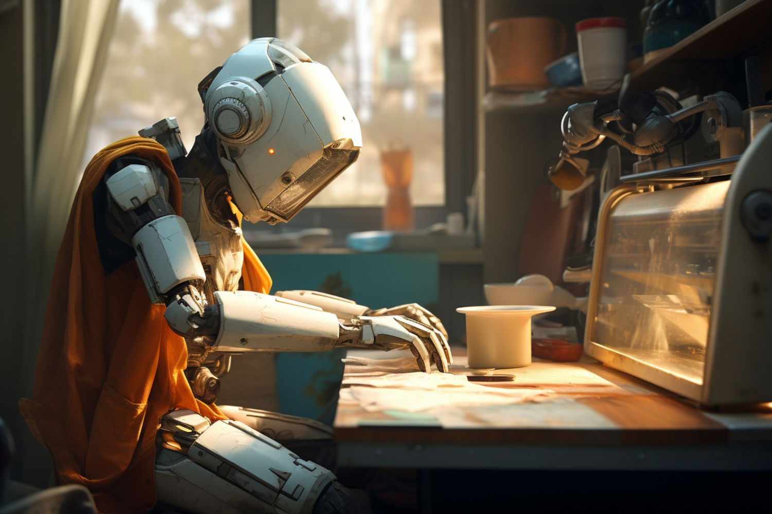 Anthropomorphic robot performing regular human job in the future