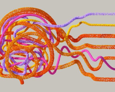 An artist’s illustration of artificial intelligence (AI). This image depicts how AI can help humans to understand the complexity of biology